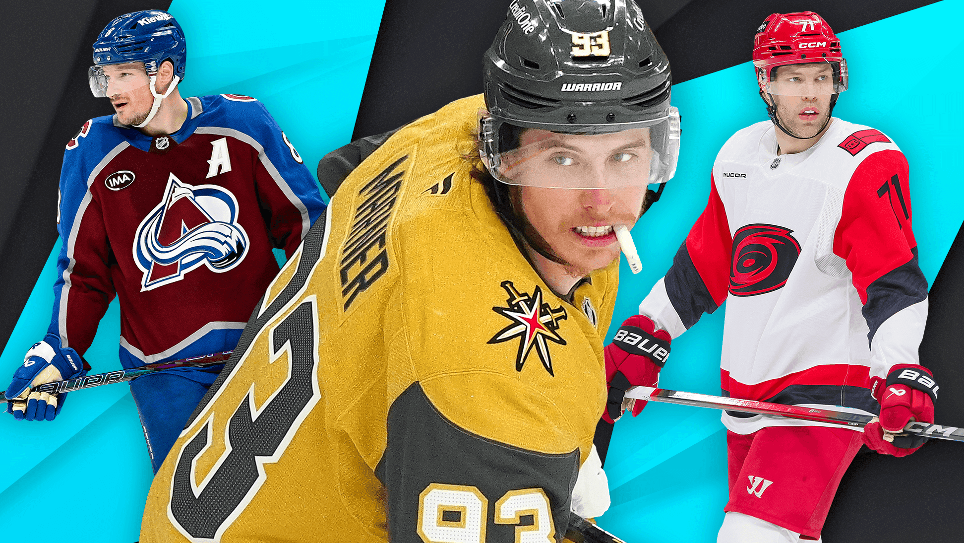NHL-ის გუნდების ლოგოები და ჰოკეის მოთამაშეები ყინულზე