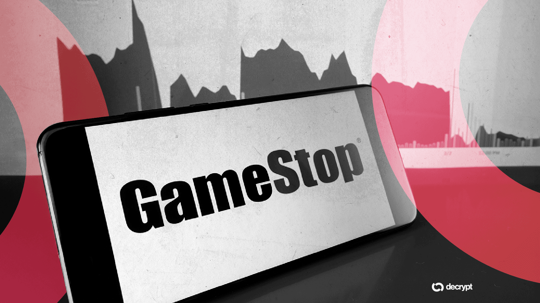 GameStop-ის ლოგო და ციფრული ვალუტის სიმბოლოები