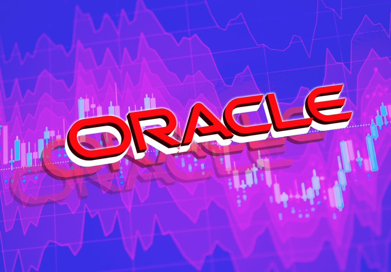 Oracle-ის ლოგო და საფონდო ბირჟის გრაფიკები