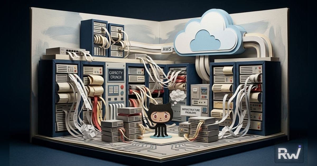 GitHub-ის ლოგო და ღრუბლოვანი სერვერების აბსტრაქტული გამოსახულება