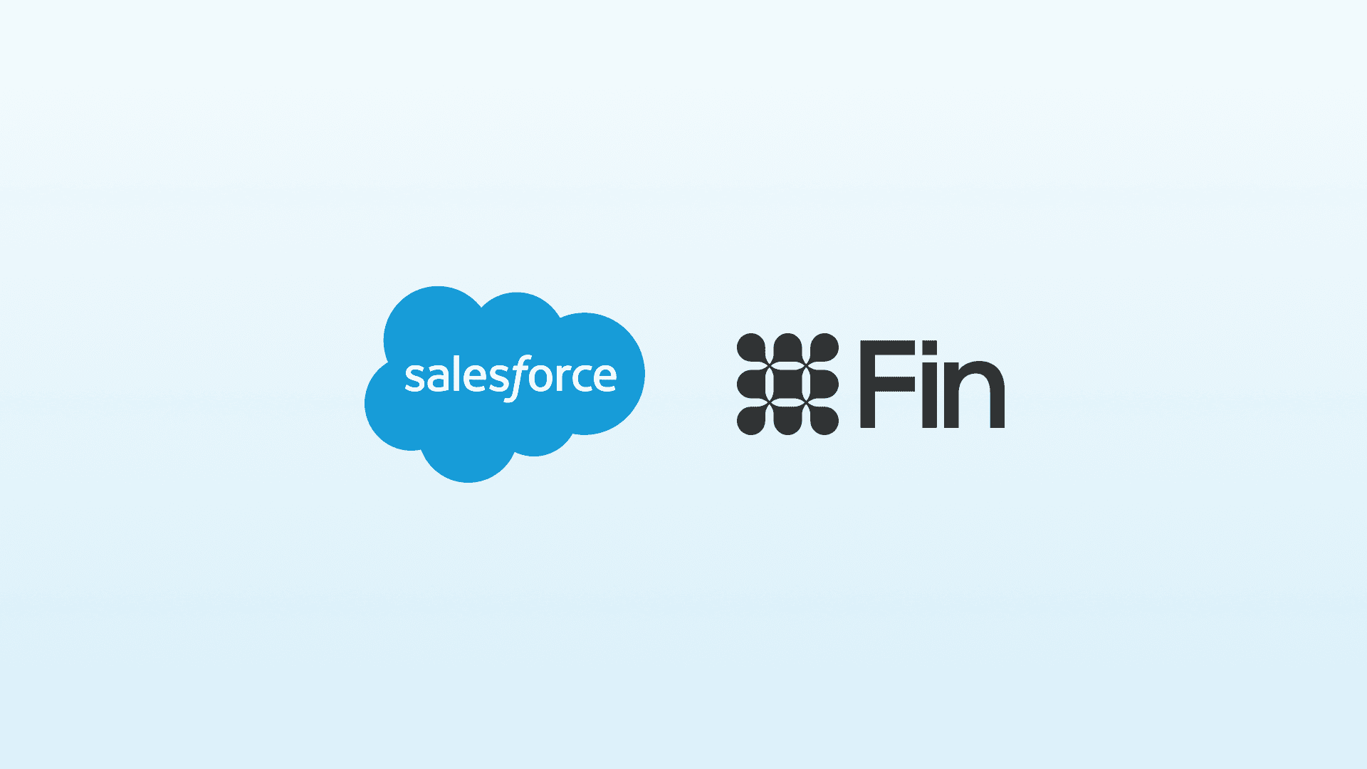 Salesforce-ის ლოგო და AI-სტარტაპ Fin-ის შერწყმის სიმბოლური გამოსახულება