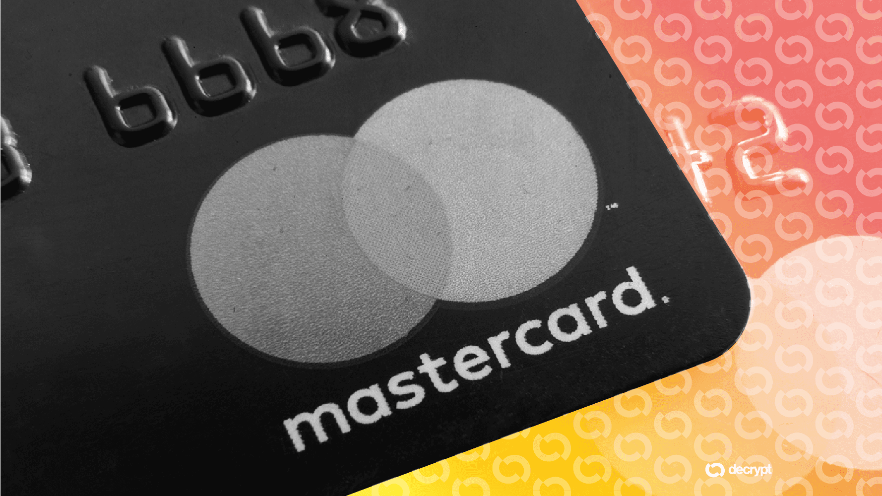 Mastercard-ის ლოგო კრიპტოვალუტის სიმბოლოებთან ერთად