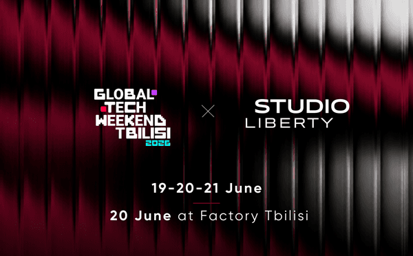 Global Tech Weekend-ის ლოგო და ტექნოლოგიური კონფერენციის ვიზუალი