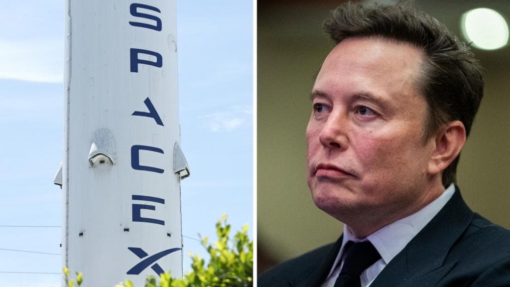 ილონ მასკი და SpaceX-ის ლოგო