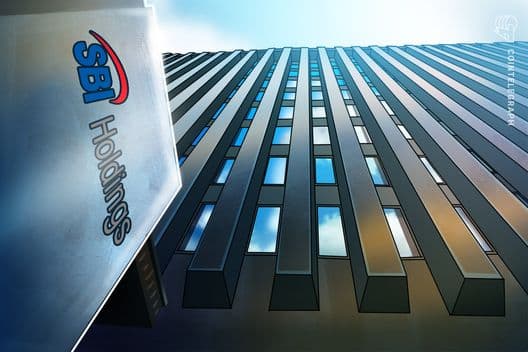 SBI Shinsei Bank-ის ოფისი და კრიპტოვალუტის სიმბოლოები