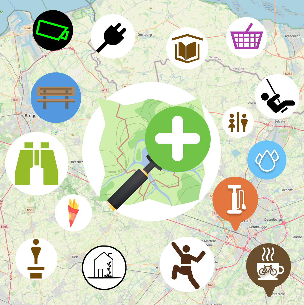 MapComplete-ის ინტერფეისის დემონსტრირება რუკაზე