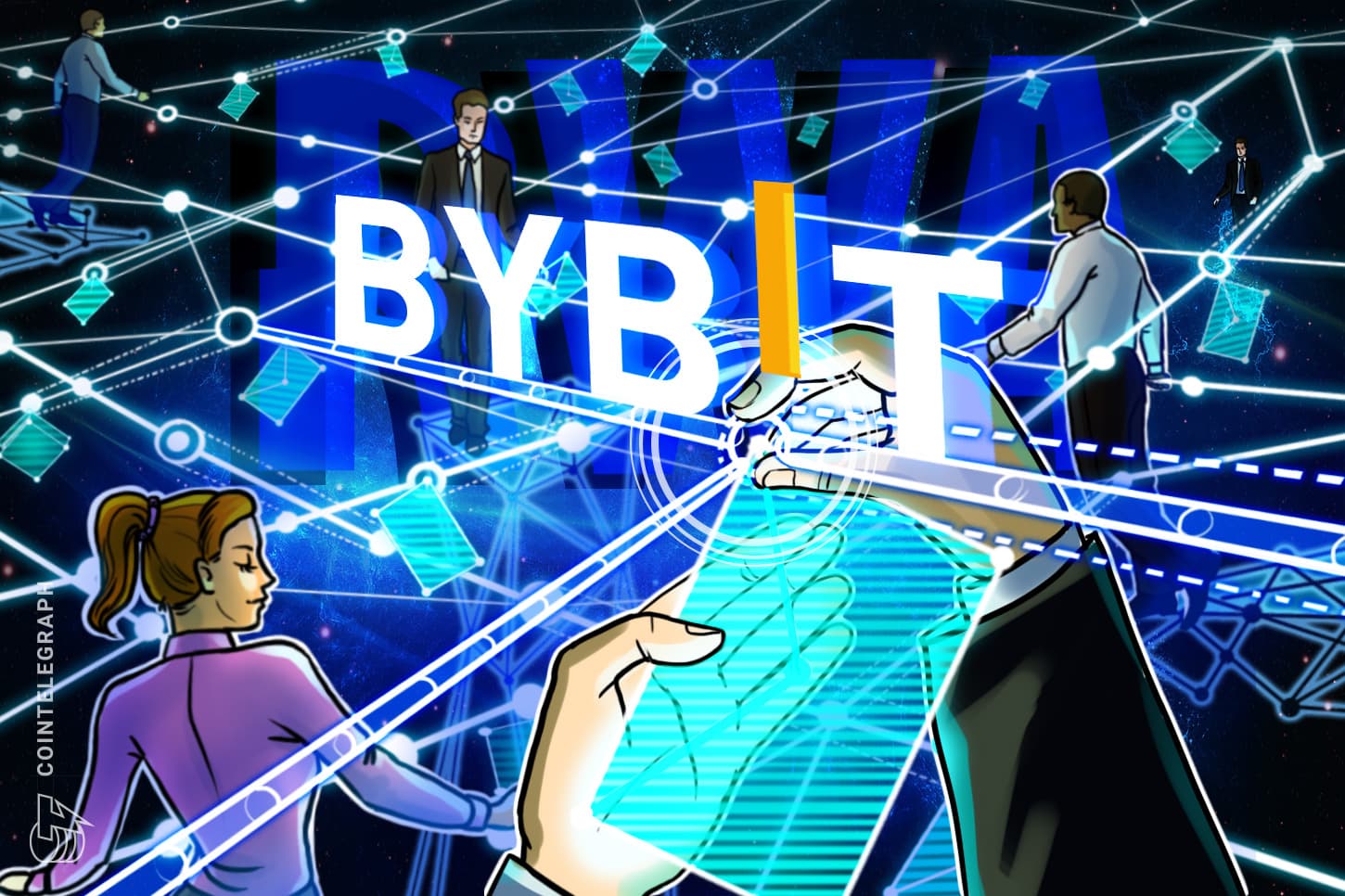 Bybit-ის ლოგო და სინგაპურის ფინანსური უწყების შენობა