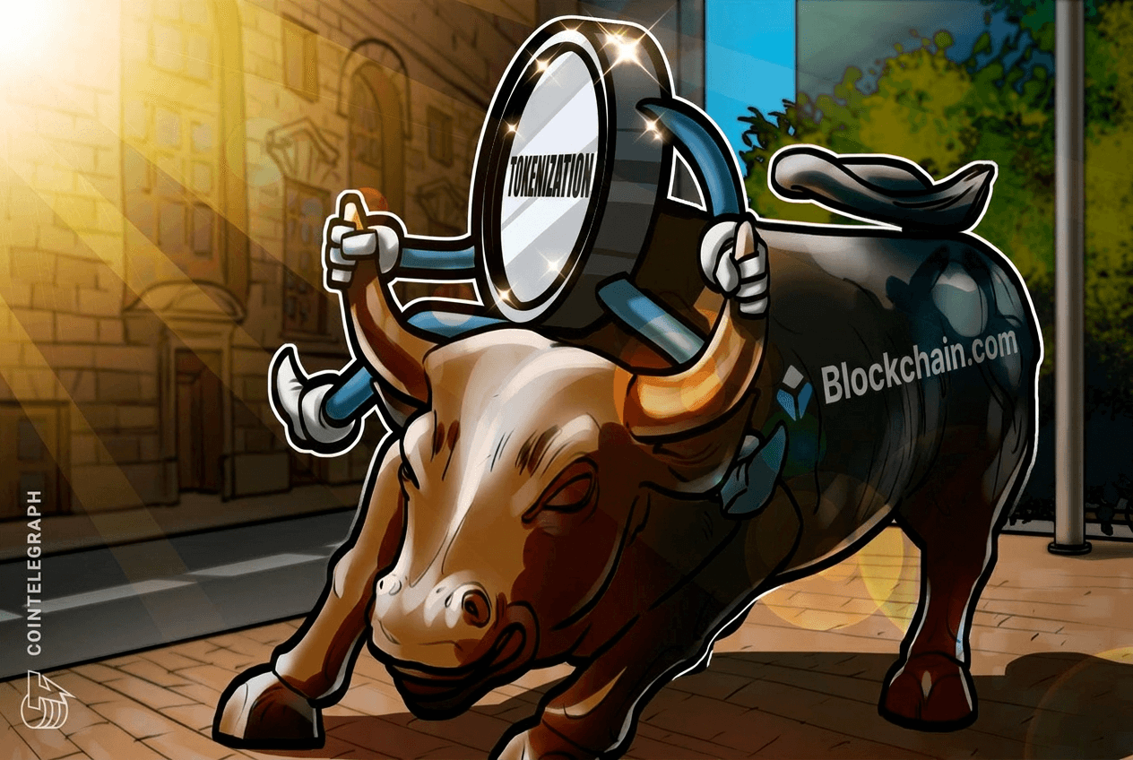 Blockchain.com-ის ლოგო და ტოკენიზებული აქტივების გრაფიკა